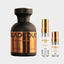 DECANT BLACK OUD ABYSS — fotografía real, perfume 10 ml 3 ml, composición centrada Nicchia, 2048 x 2048, fondo #EDEDED