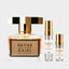 DECANT KAJAL DAHAB — fotografía real, perfume 10 ml 3 ml, composición centrada Nicchia, 2048 x 2048, fondo #EDEDED