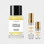 DECANT MATIERE PREMIERE VANILLA POWDER — fotografía real, perfume 10 ml 3 ml, composición centrada Nicchia, 2048 x 2048, fondo #EDEDED