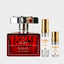 DECANT KAJAL RUBY — fotografía real, perfume 10 ml 3 ml, composición centrada Nicchia, 2048 x 2048, fondo #EDEDED