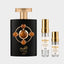 DECANT LATTAFA ALQIAM GOLD — fotografía real, perfume 10 ml 3 ml, composición centrada Nicchia, 2048 x 2048, fondo #EDEDED