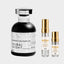 DECANT BLACK OUD DUBAI NIGHT — fotografía real, perfume 10 ml 3 ml, composición centrada Nicchia, 2048 x 2048, fondo #EDEDED