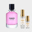DECANT FUGAZZI CASH FLOWER — fotografía real, perfume 10 ml 3 ml, composición centrada Nicchia, 2048 x 2048, fondo #EDEDED