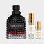 DECANT VALENTINO BORN IN ROMA INTENSE — fotografía real, perfume 10 ml 3 ml, composición centrada Nicchia, 2048 x 2048, fondo #EDEDED