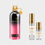 DECANT MONTALE STARRY NIGHTS — fotografía real, perfume 10 ml 3 ml, composición centrada Nicchia, 2048 x 2048, fondo #EDEDED