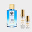 DECANT MANCERA FRENCH RIVIERA — fotografía real, perfume 10 ml 3 ml, composición centrada Nicchia, 2048 x 2048, fondo #EDEDED