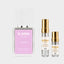 DECANT ILMIN IL ROSO — fotografía real, perfume 10 ml 3 ml, composición centrada Nicchia, 2048 x 2048, fondo #EDEDED