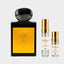 DECANT LORENZO PAZZAGLIA VAN EXTASYX — fotografía real, perfume 10 ml 3 ml, composición centrada Nicchia, 2048 x 2048, fondo #EDEDED