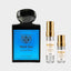 DECANT LORENZO PAZZAGLIA BLACK SEA — fotografía real, perfume 10 ml 3 ml, composición centrada Nicchia, 2048 x 2048, fondo #EDEDED