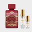 DECANT LATTAFA BADEE AL OUD SUBLIME — fotografía real, perfume 10 ml 3 ml, composición centrada Nicchia, 2048 x 2048, fondo #EDEDED