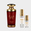 DECANT LATTAFA MAYAR CHERRY INTENSE — fotografía real, perfume 10 ml 3 ml, composición centrada Nicchia, 2048 x 2048, fondo #EDEDED