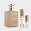 DECANT PARIS CORNER CARAMEL CASCADE — fotografía real, perfume 10 ml 3 ml, composición centrada Nicchia, 2048 x 2048, fondo #EDEDED