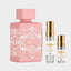 DECANT LATTAFA BADEE AL OUD NOBLE BLUSH — fotografía real, perfume 10 ml 3 ml, composición centrada Nicchia, 2048 x 2048, fondo #EDEDED