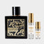 DECANT LATTAFA QAED AL FURSAN — fotografía real, perfume 10 ml 3 ml, composición centrada Nicchia, 2048 x 2048, fondo #EDEDED