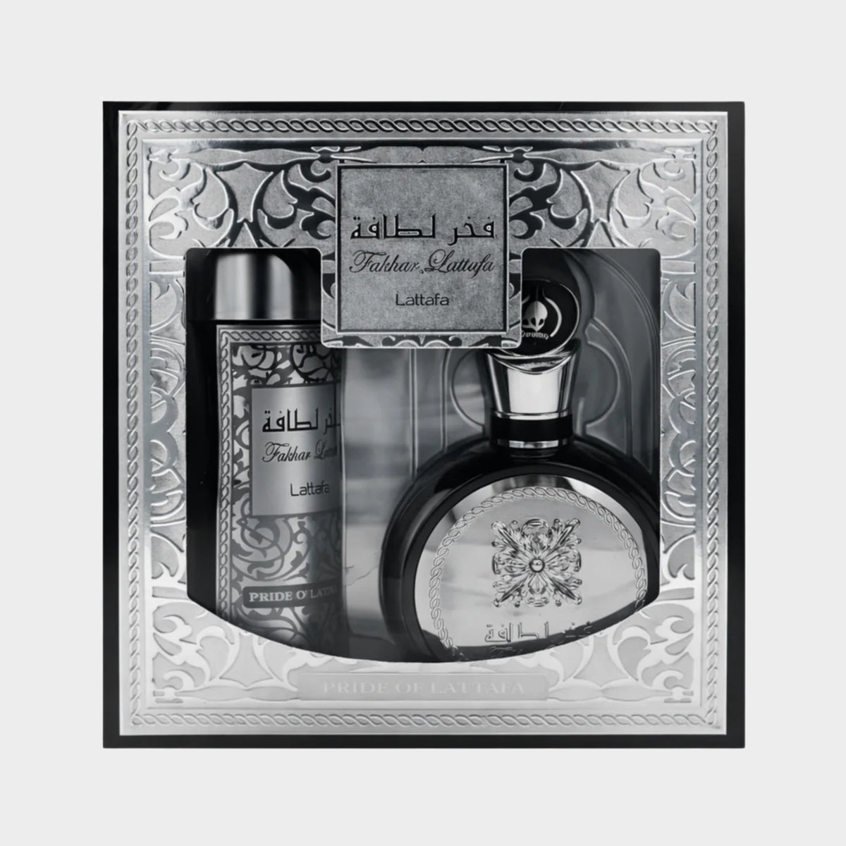 SET LATTAFA FAKHAR MEN fotografía real, 2048 x 2048, fondo gris uniforme Nicchia Imagen principal del producto