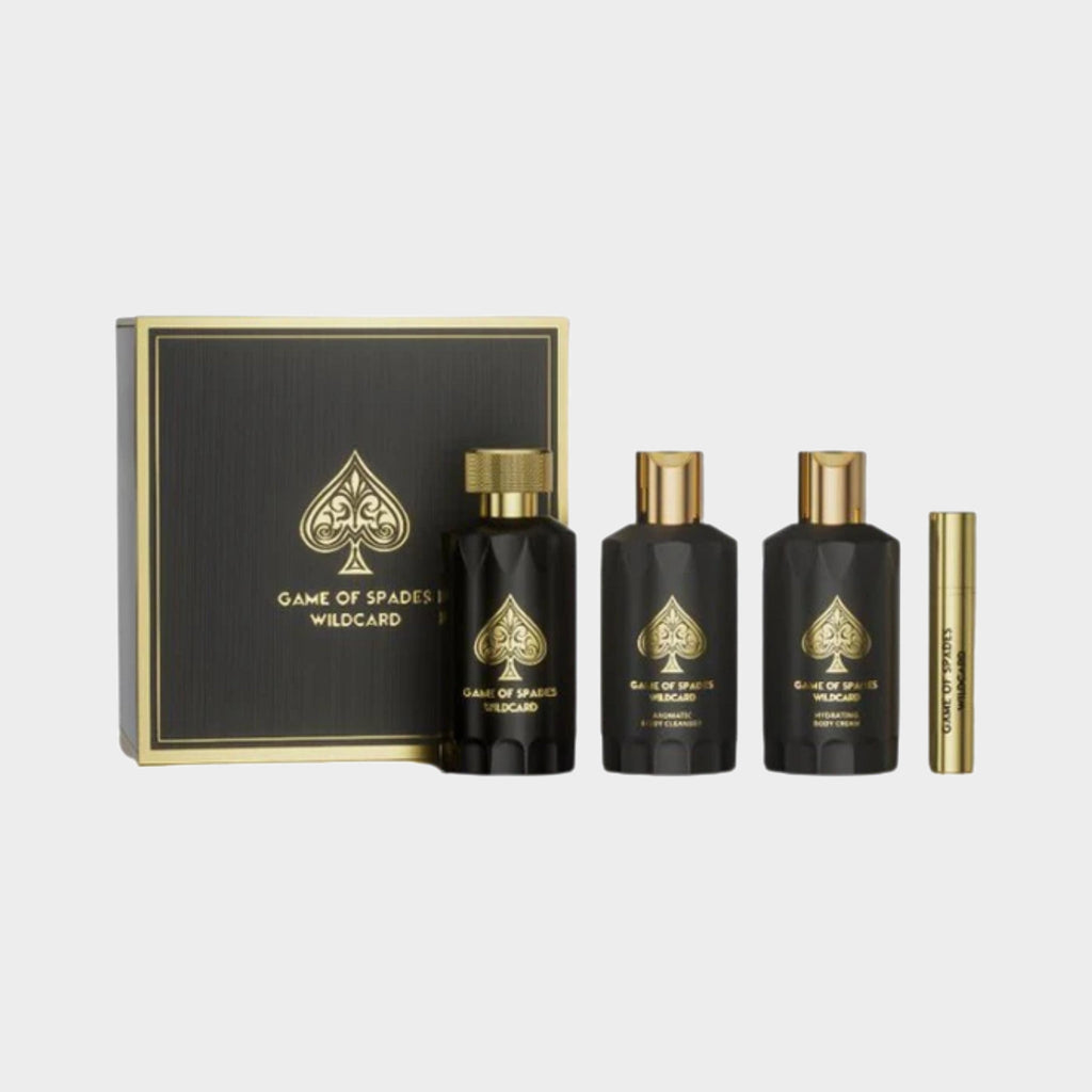 JO MILANO GAME OF SPADES WILDCARD SET 4 PIEZAS — botella y caja