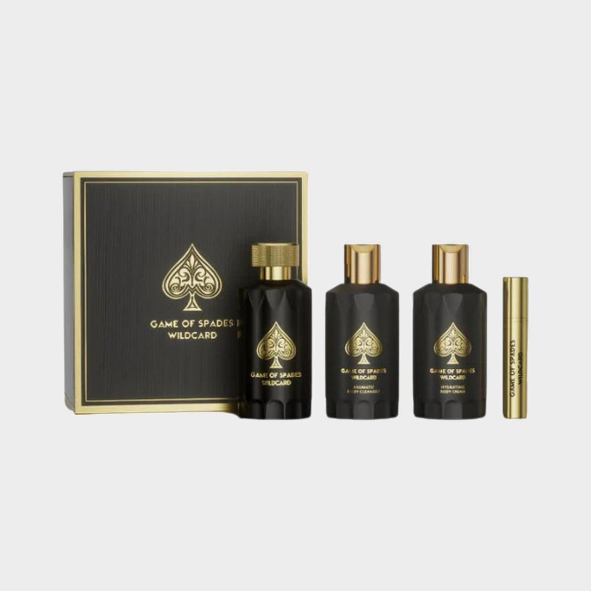JO MILANO GAME OF SPADES WILDCARD SET 4 PIEZAS — botella y caja